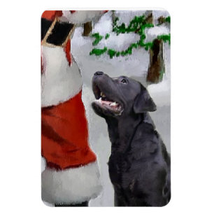 Magnet Flexible Black Labrador Retriever avec Père Noël Christmas