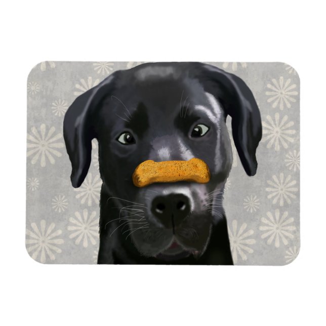 Magnet Flexible Black Labrador With Bone on Nose 2 (Horizontal)