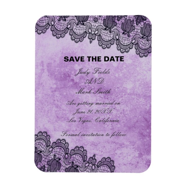 Magnet Flexible Black Lace Purple Gothic Wedding Save The Date (Vertical)