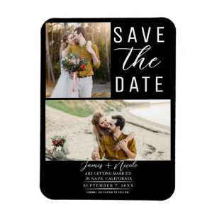 Magnet Flexible Black Modern 2 Photos Enregistrer la date Mariage