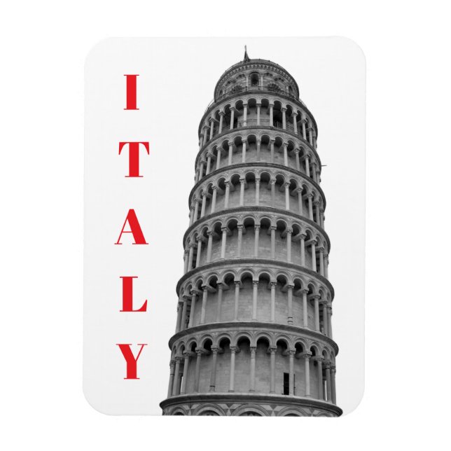Magnet Flexible Black White Leaning Tower of Pisa Italy (Vertical)