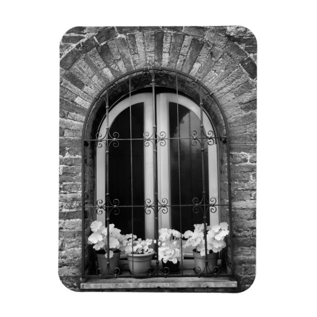 Magnet Flexible Black & White view of window and flower pots (Vertical)