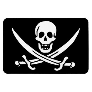 Magnet Flexible Blanc, Drapeau Pirate Calico Jack, Crâne & Cutlass