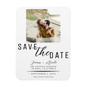 Magnet Flexible Blanc et noir Enregistrer la date Mariage photo