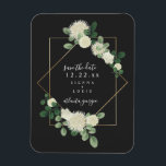 Magnet Flexible Blanc Floral Botanique Gris Mariage Enregistrer La<br><div class="desc">Un mariage élégant enregistrer la date avec une illustration de couleur d'eau de la verdure et des fleurs blanches avec un cadre géométrique sur un arrière - plan gris foncé et texte blanc.</div>