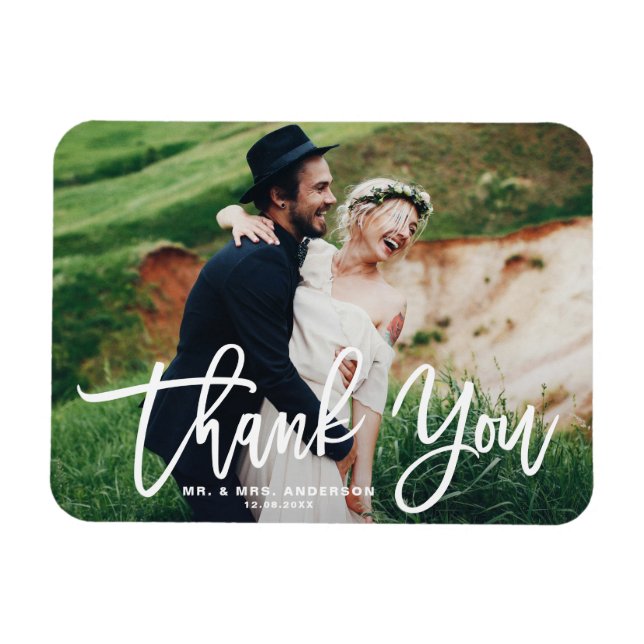 Magnet Flexible Blanc Lettres modernes Mariage photo Merci (Horizontal)