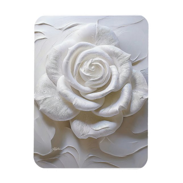 Magnet Flexible Blanc sur Blanc - Rose Sculptée (Vertical)