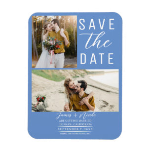 Magnet Flexible Bleu Barbeau 2 Photos Enregistrer la Date de Maria