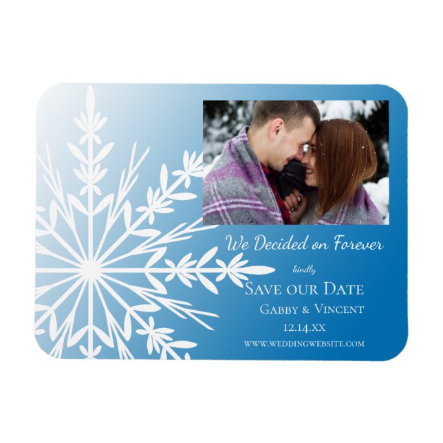 Magnet Flexible Bleu blanc Flocon de neige Mariage d'hiver Enregis (Horizontal)