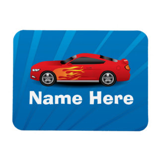 Magnet Flexible Bleu clair avec Red Sports Voitures Flames Enfants