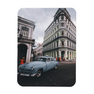 Magnet Flexible Bleu Classic Vintage Car Cityscape