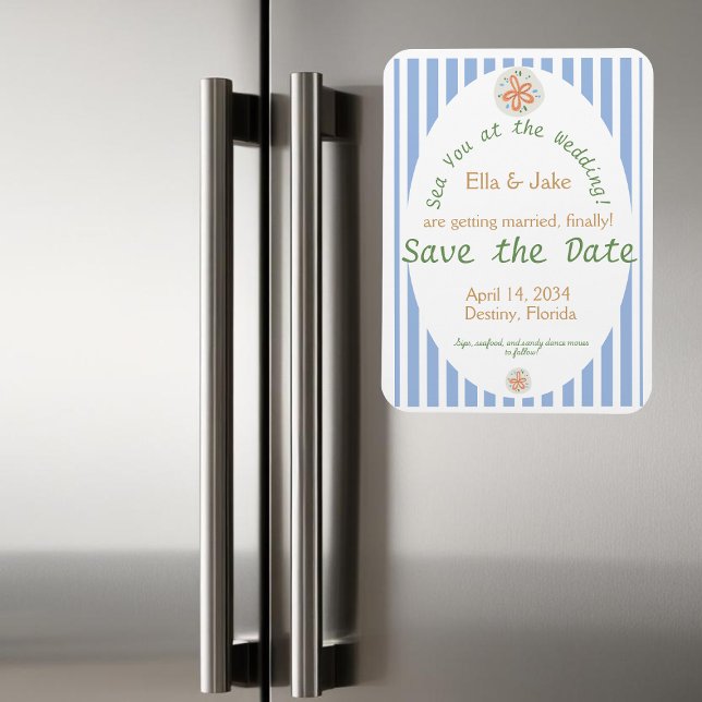 Magnet Flexible Bleu côtier Stripes Enregistrer la date (Créateur téléchargé)
