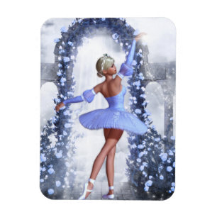Magnet Flexible Bleu et blanc imaginaire ballerine avec fleurs ros