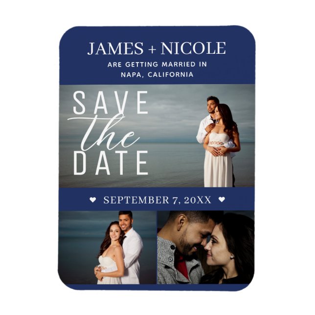 Magnet Flexible Bleu et blanc moderne Enregistrer la date Mariage  (Vertical)