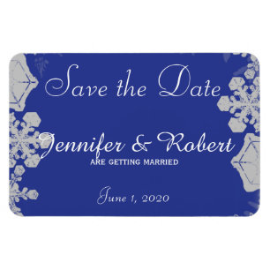 Magnet Flexible Bleu et Silver Snowflake Mariage Enregistrer la da