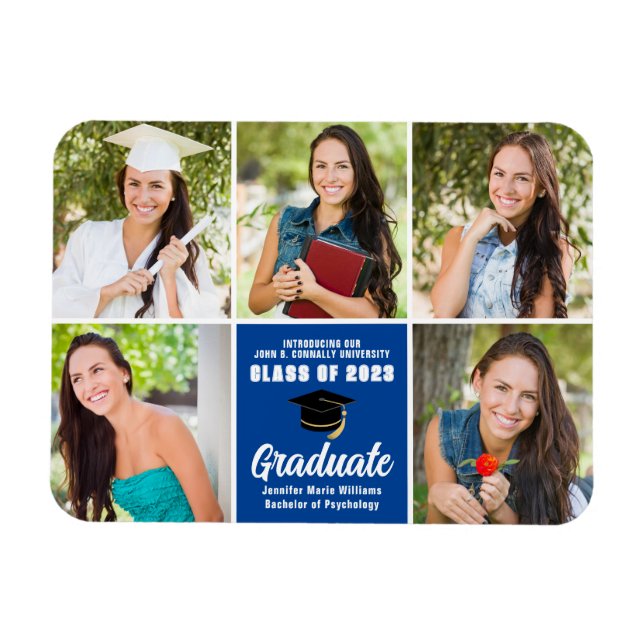 Magnet Flexible Bleu Graduate Photo Collage Custom Graduate (Horizontal)