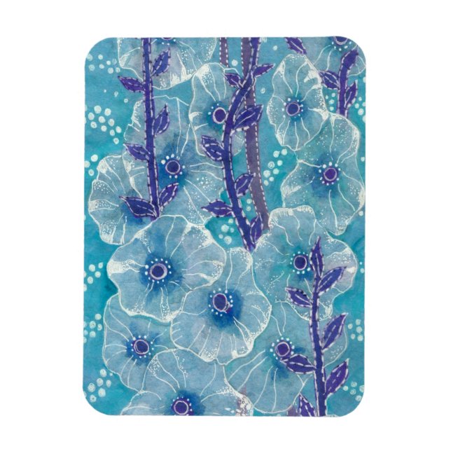 Magnet Flexible Bleu Hollyhock Malve Fleur de Malva peinture flora (Vertical)