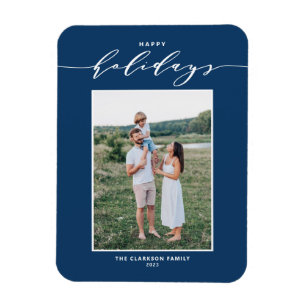 Magnet Flexible Bleu Moderne Mix Typographie Joyeux Vacances Photo