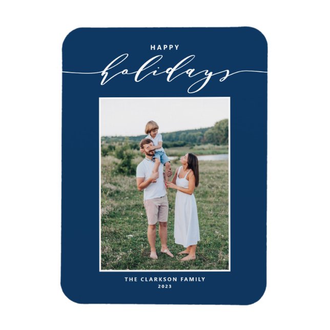 Magnet Flexible Bleu Moderne Mix Typographie Joyeux Vacances Photo (Vertical)