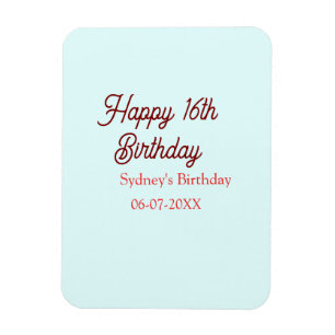 Magnet Flexible Bleu pastel rouge joyeux 16e anniversaire nom date