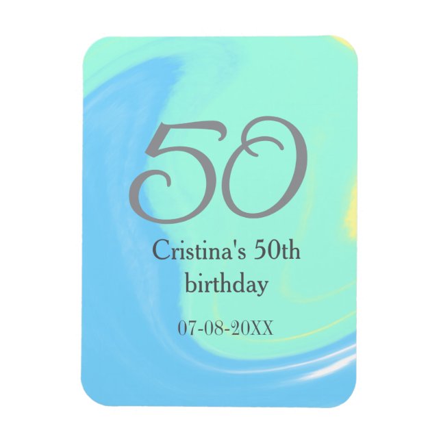 Magnet Flexible bleu vert gris 50e anniversaire ajouter nom date r (Vertical)