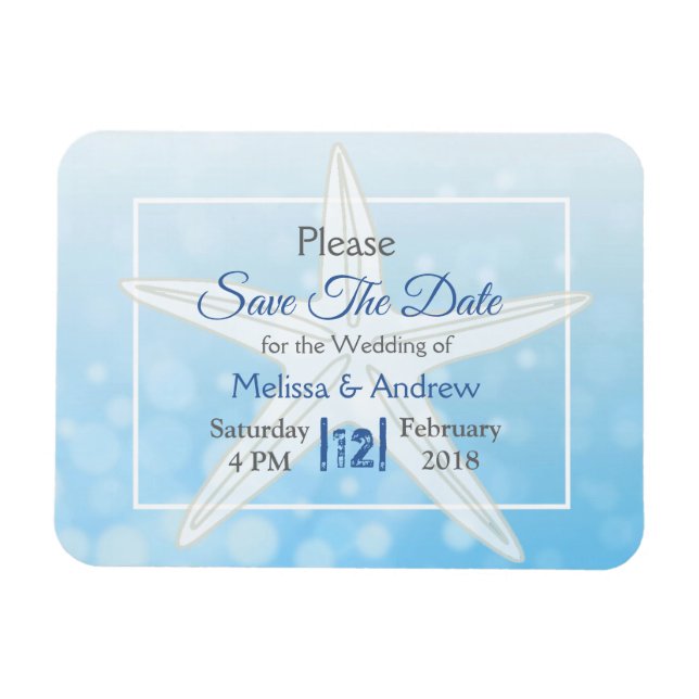 Magnet Flexible Blue Beachy Starfish Mariage Enregistrer la date M (Horizontal)