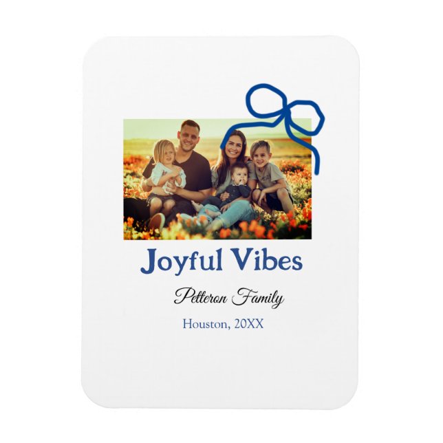 Magnet Flexible Blue bow joyful Vibes ajouter nom de famille photo (Vertical)