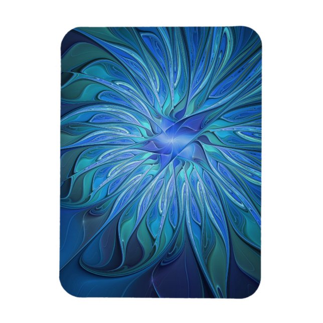 Magnet Flexible Blue Flower Fantasy Pattern, Abstract Fractal Art (Vertical)