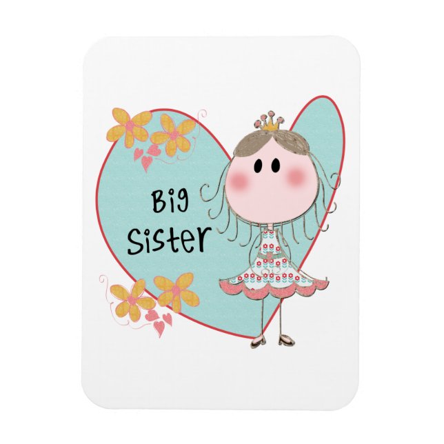 Magnet Flexible Blue Heart Princess Big Sister (Vertical)