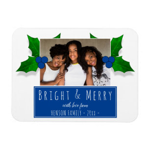 Magnet Flexible Blue Holly Berry Plante Feuille Photo Noël