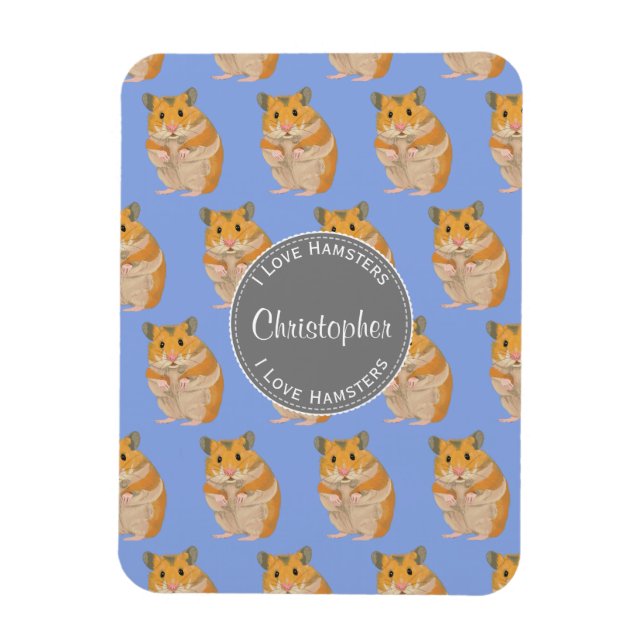 Magnet Flexible Blue I love Hamsters Hamster Motif (Vertical)