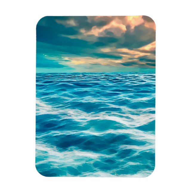 Magnet Flexible Blue Ocean Seascape Ciel nuageux peinture numériqu (Vertical)