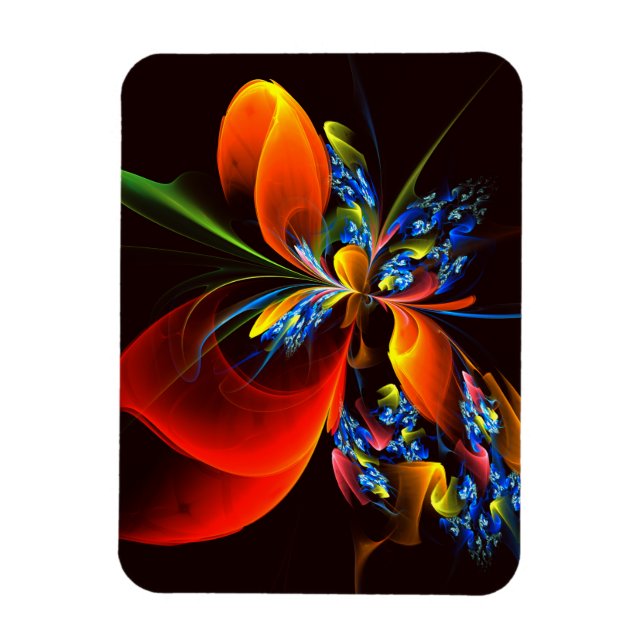 Magnet Flexible Blue Orange Floral Moderne Art Abstrait Motif #03 (Vertical)