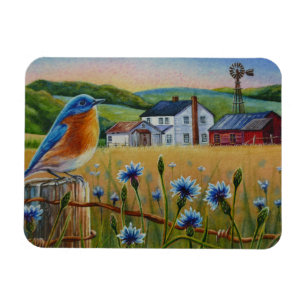 Magnet Flexible Bluebird Cornflowers Summer Farm Waterart