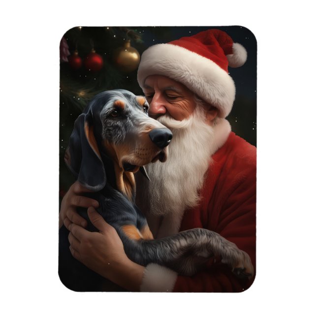 Magnet Flexible Bluetick Coonhound avec le Père Noël Noël (Vertical)