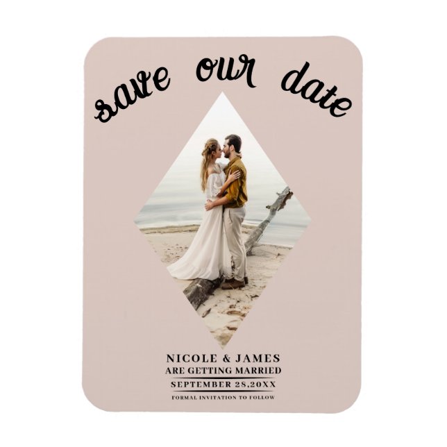 Magnet Flexible Blush Bisque Diamond Photo Mariage Enregistrer la  (Vertical)