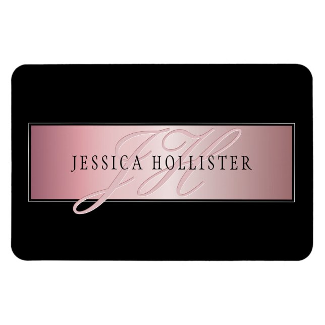 Magnet Flexible Blush Élégant Faux Or Rose | Nom & Initiales (Horizontal)