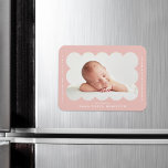 Magnet Flexible Blush Modern Scalloped Frame Birth Announcement<br><div class="desc">Modern birth announcement magnet featuring your baby's photo nestled inside of a blush pink scalloped frame. Personalize the blush birth announcement magnet by adding your baby's name and additional information in white lettering.</div>