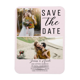 Magnet Flexible Blush Pink Modern 2 Photos Enregistrer la date Mar