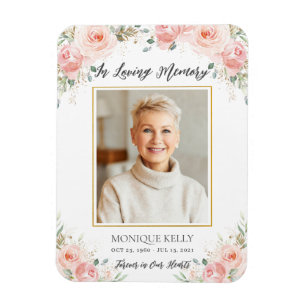 Magnet Flexible Blush rose Floral Photo Funeral Merci