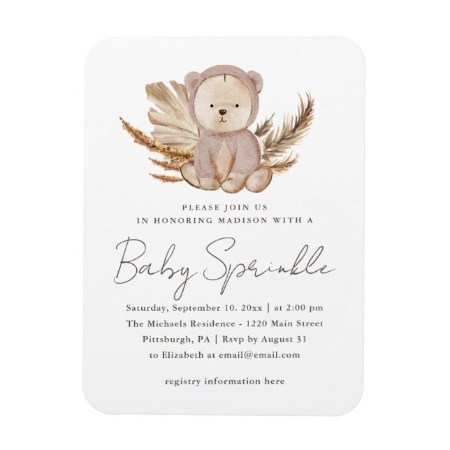 Magnet Flexible Boho Baby Sprinkle Invitation avec l'ours doux (Vertical)