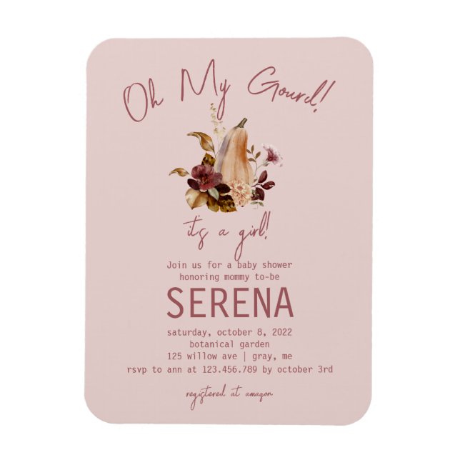 Magnet Flexible Boho Fall Floral Girl Baby shower photo aimant (Vertical)