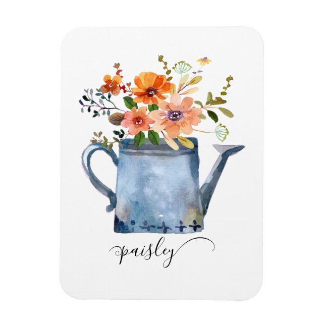 Magnet Flexible Boho rouille orange fleurs aquarelle arrosoir (Vertical)