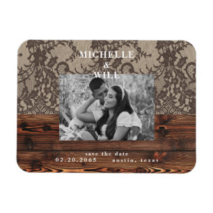 Magnet Flexible Bois rustique et dentelle photo Enregistrer l'aima