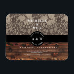 Magnet Flexible Bois rustique et mariage en dentelle Enregistrer l<br><div class="desc">Monogramme en bois rustique et dentelle Enregistrer la date. Mariage. Police moderne. Magnet.</div>