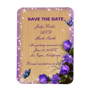 Magnet Flexible Bois Rustique Purple Mariage Floral Enregistrer La