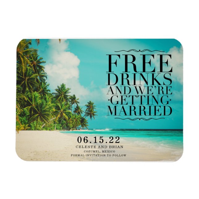 Magnet Flexible Boissons gratuites amusantes Paradise Beach Sauvez (Horizontal)