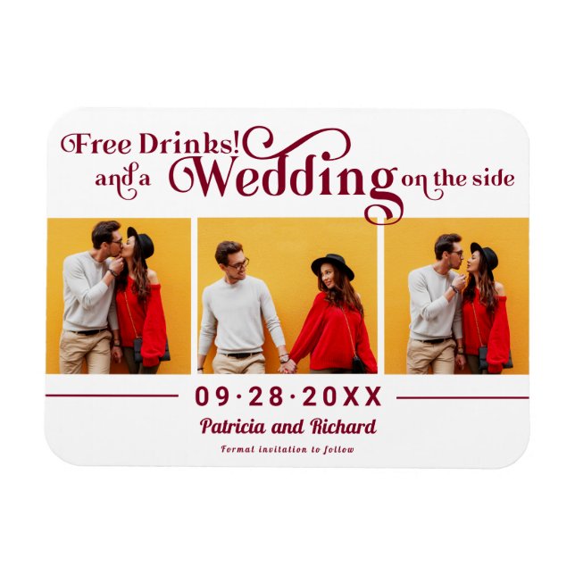 Magnet Flexible Boissons Gratuites Mariage Enregistrer La Date 3 P (Horizontal)