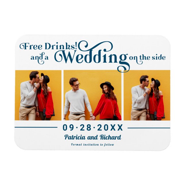 Magnet Flexible Boissons Gratuites Mariage Enregistrer La Date 3 P (Horizontal)