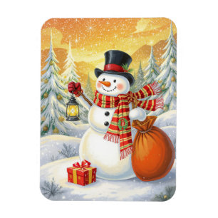 Magnet Flexible Bonhomme de neige joyeux Lanterne Cadeaux Forêt en